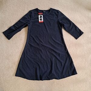 New! Rachel Roy Knit Dress Black Blue Animal Print Womens Medium 3/4 Sleeve